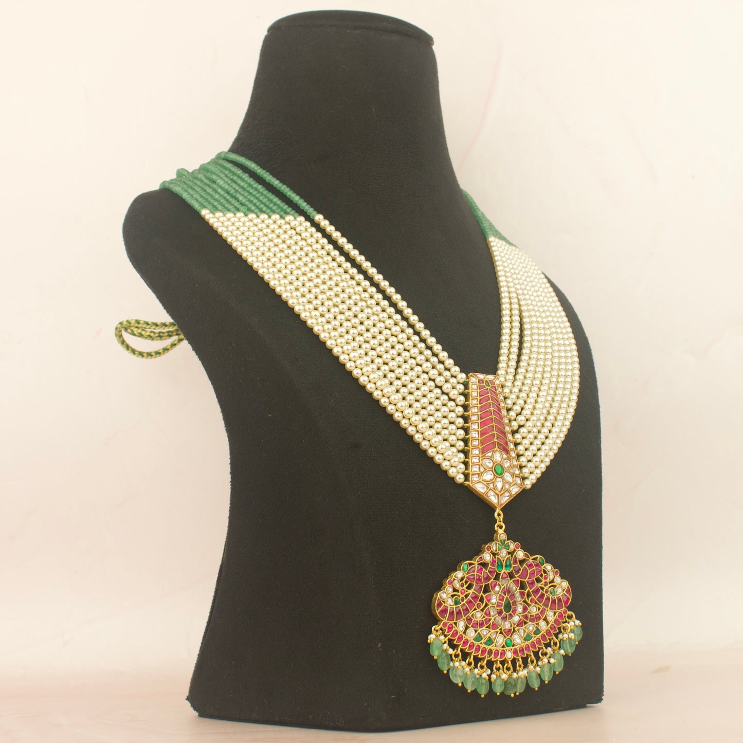 Bridal Jadau Kundan Rani Haar With Peacock Design Locket