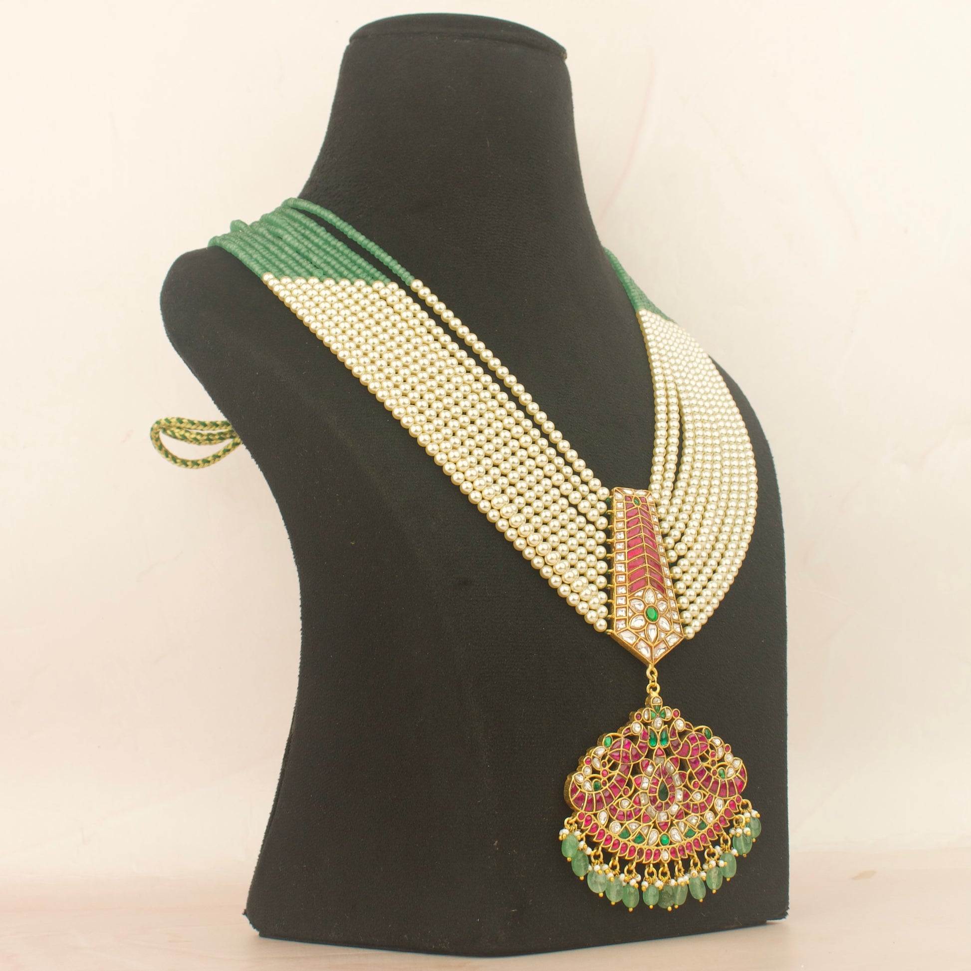 Bridal Jadau Kundan Rani Haar With Peacock Design Locket