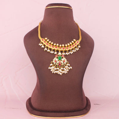 Jadau Kundan Nantad Necklace With Pearl Hangings