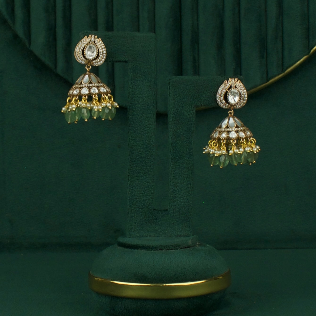 Sparkling Polki & Kundan Fusion Jhumki Earrings