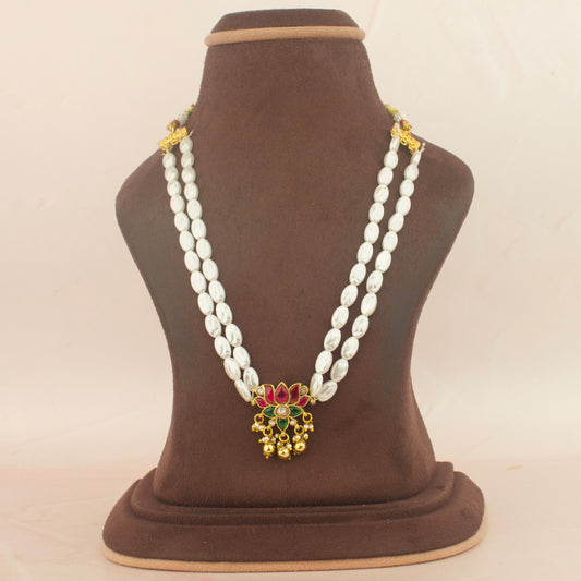 Unique Jadau Kundan Lotus Design Pearl Mala