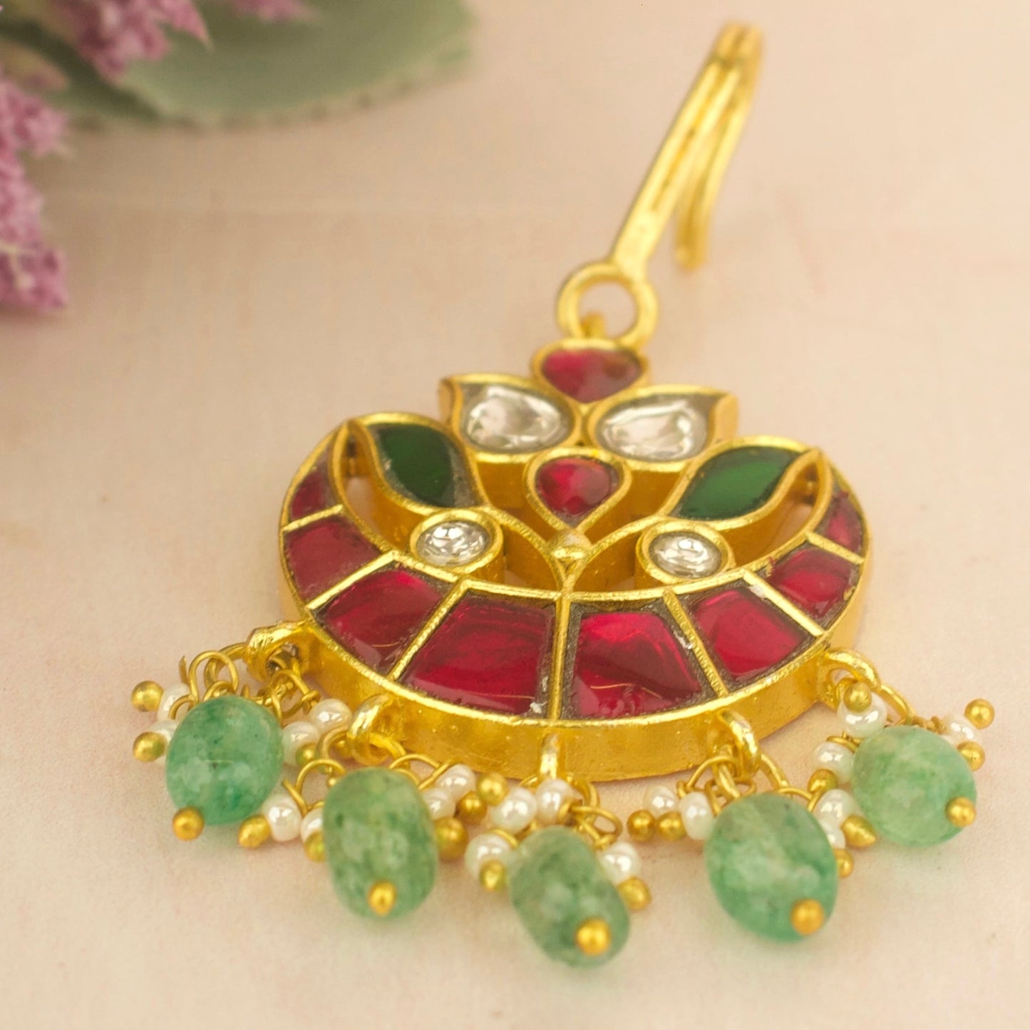Refined Jadau Kundan Short Maang Tikka