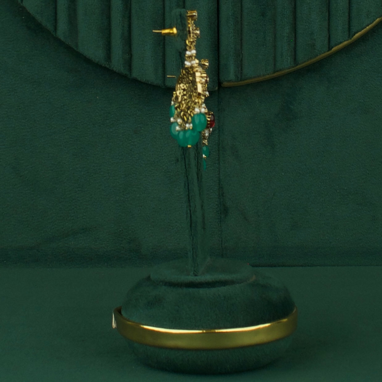 Ethereal Polki Mehandi Victorian Chand Bali Earrings Green Beads