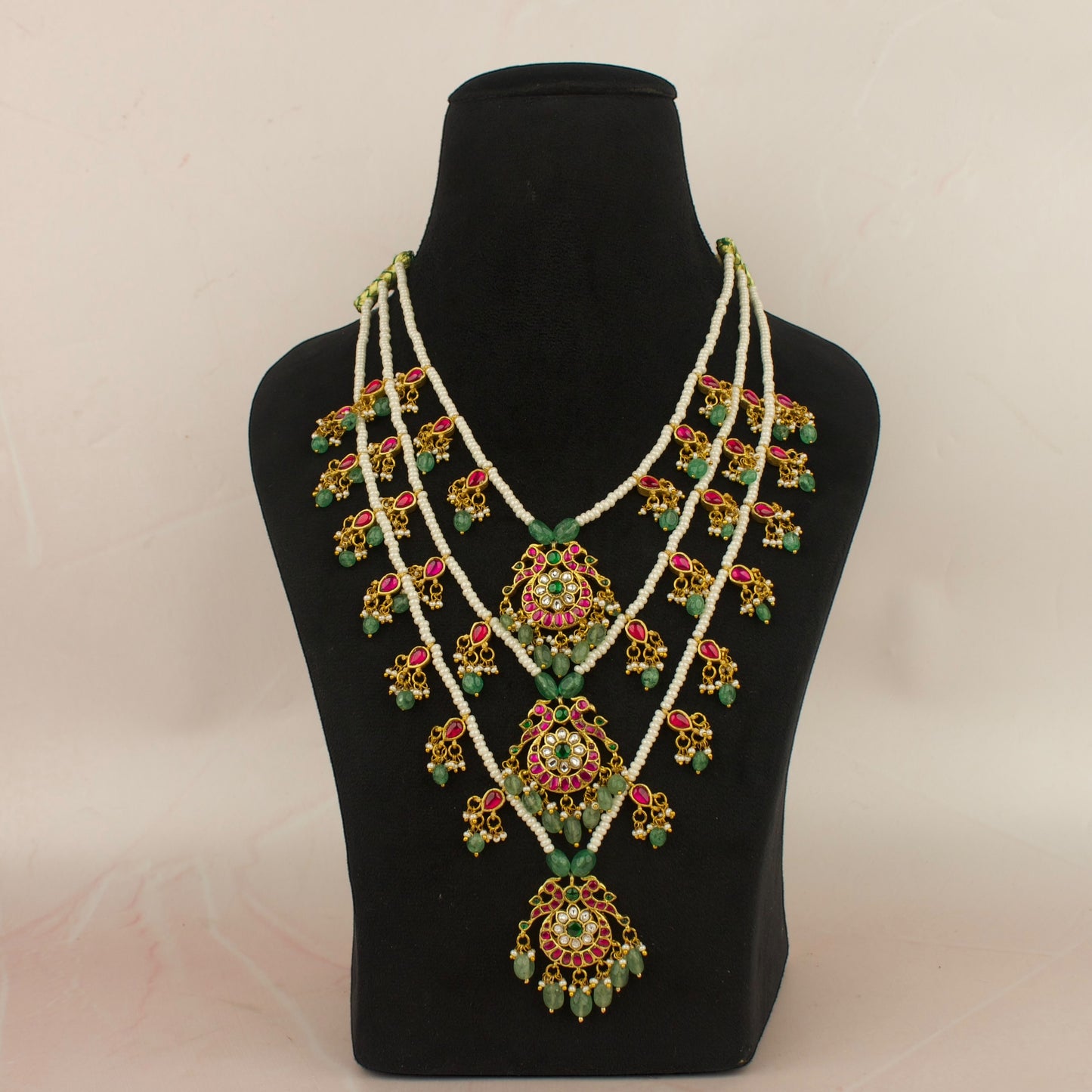 Majestic Splendor Jadau Kundan 3-Layer Pearl Necklace
