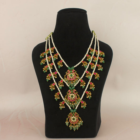 Majestic Splendor Jadau Kundan 3-Layer Pearl Necklace