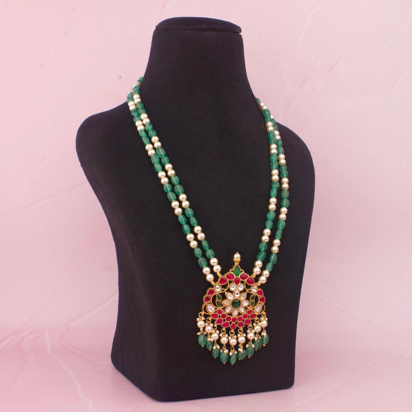 Sleek Gold Style Jadau Kundan Beads Mala