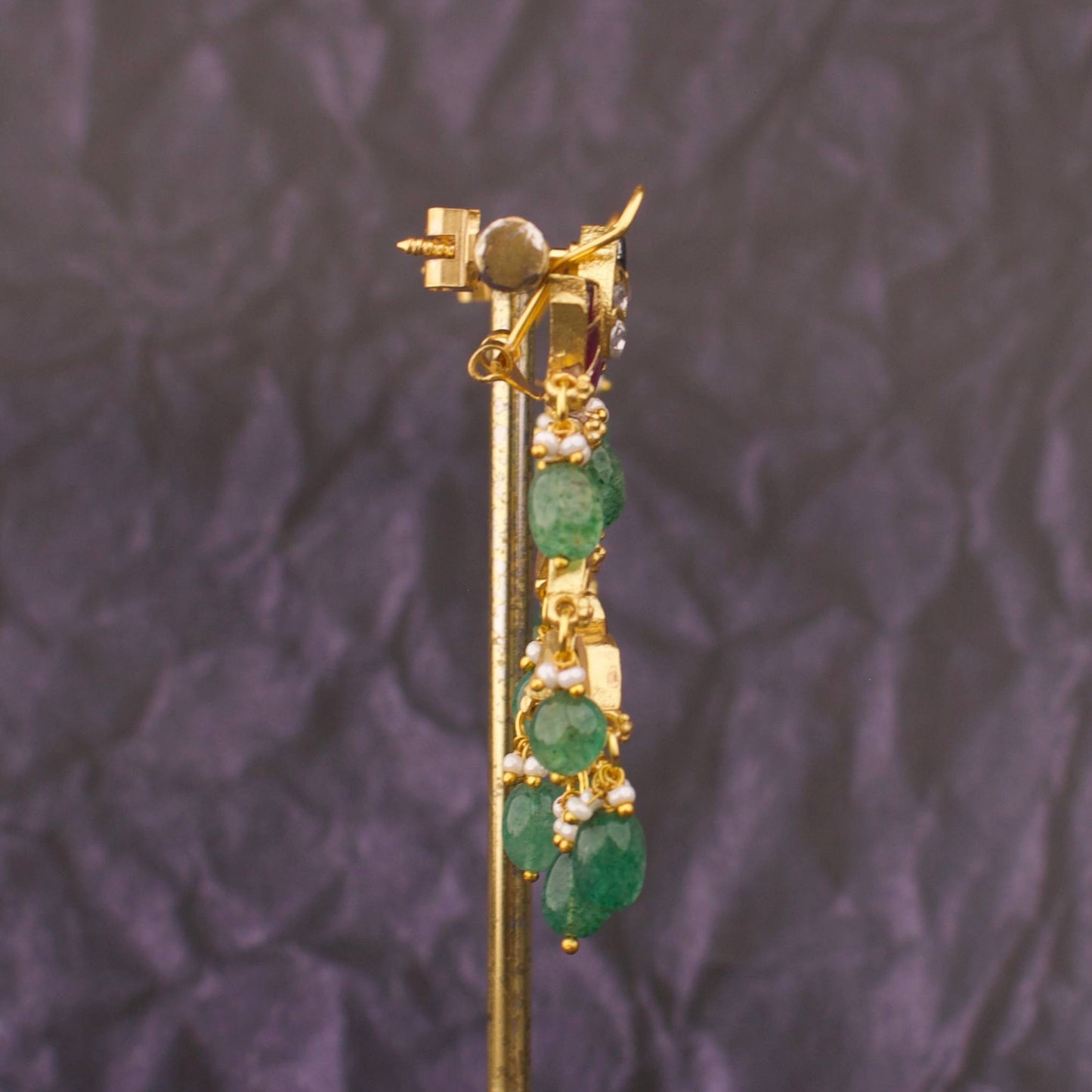 Elegant Jadau Kundan Chand Studded Hanging Earrings