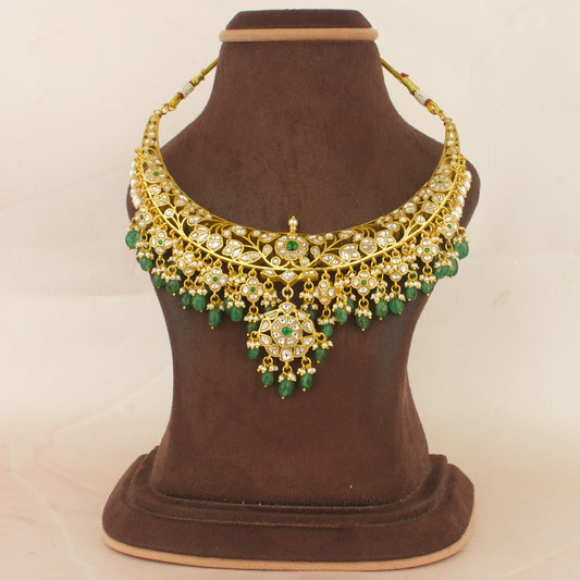 Reversible Opulent Gold Style Floral Design Jadau Kundan Kanti Necklace