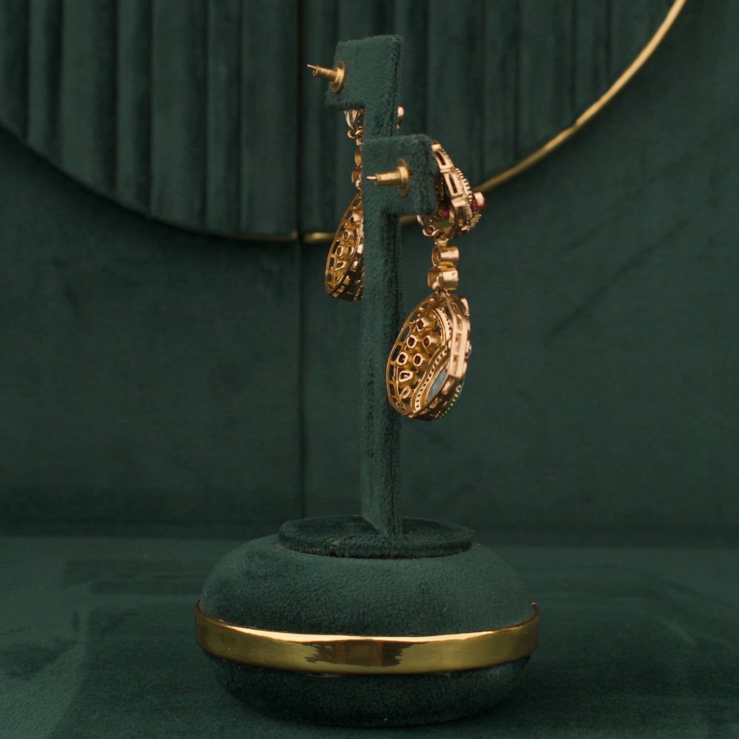 Victorian Ruby Emerald Polki Bridal Statement Necklace Set With Matching Earrings