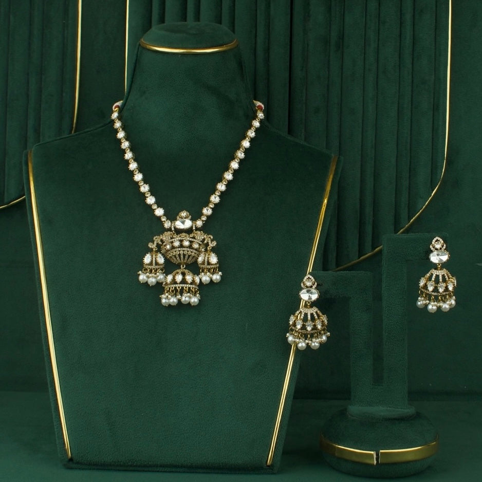 Sleek Design Polki Victorian Short Necklace with butta Earrings
