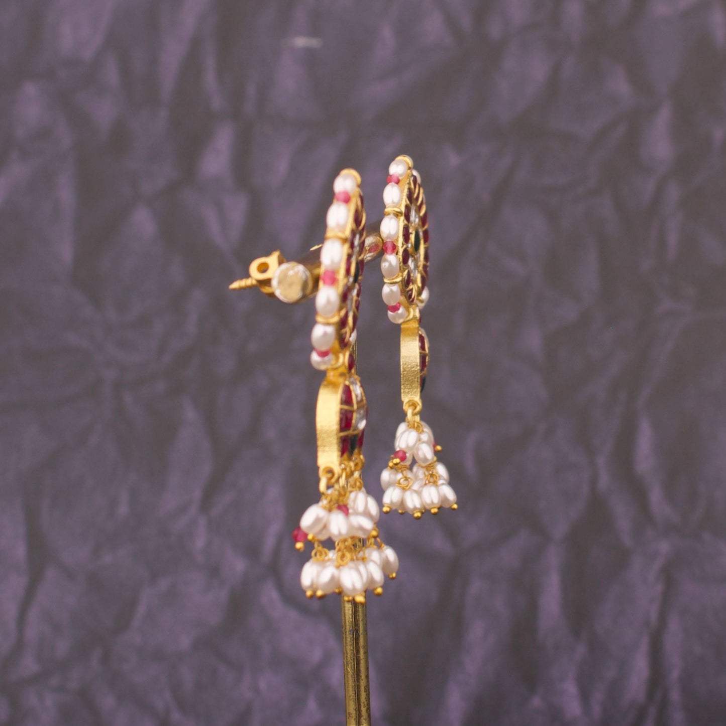 Jadau Kundan Pearl Bordering Hanging Earrings