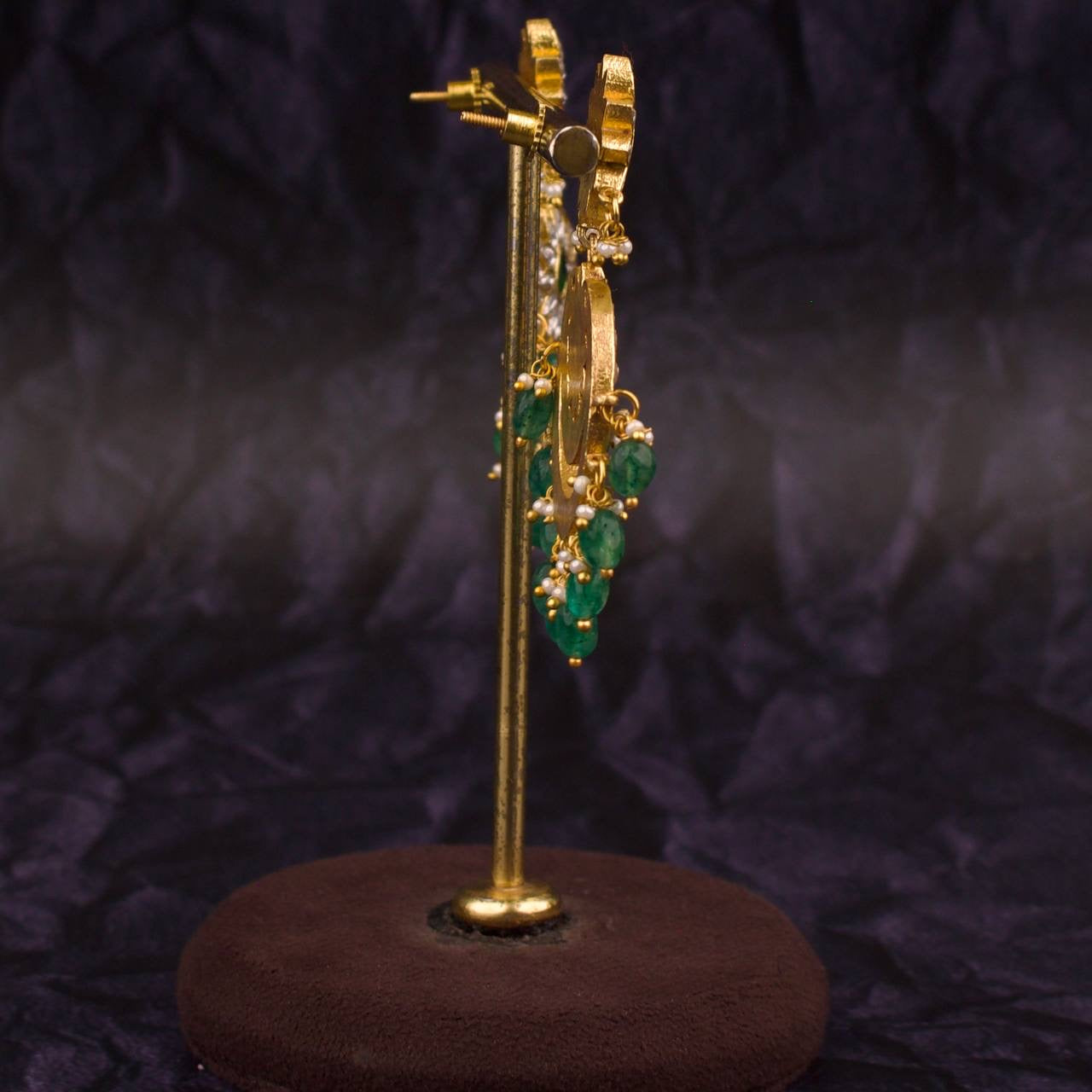 Bridal Jadau Kundan Chandbali Hanging Earrings In White Kundan