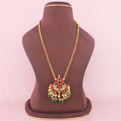 Simple Jadau Kundan Necklace With Emerald Drops