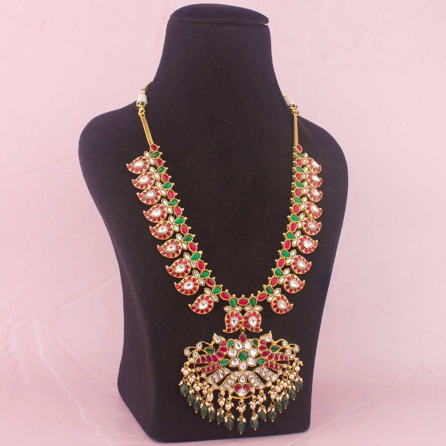 Heritage Jadau kundan Mango Haram With Emerald Beads