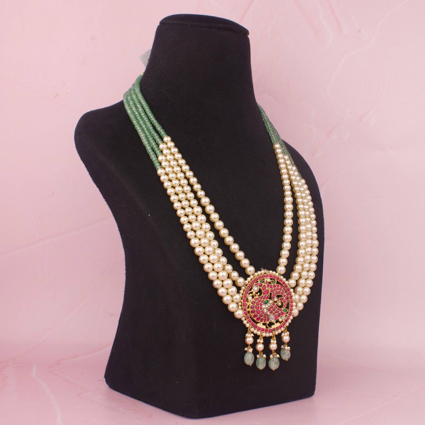 Lavish Peacock Design Jadau Kundan Beads Mala