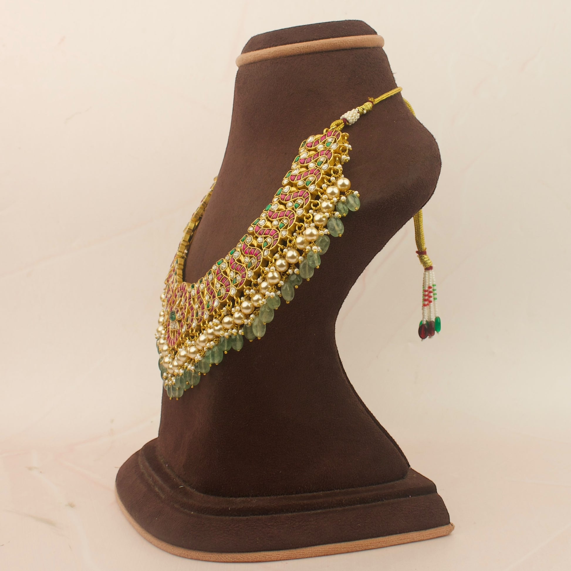 Bridal Jadau Kundan Necklace With Pearl & Bead Hanging
