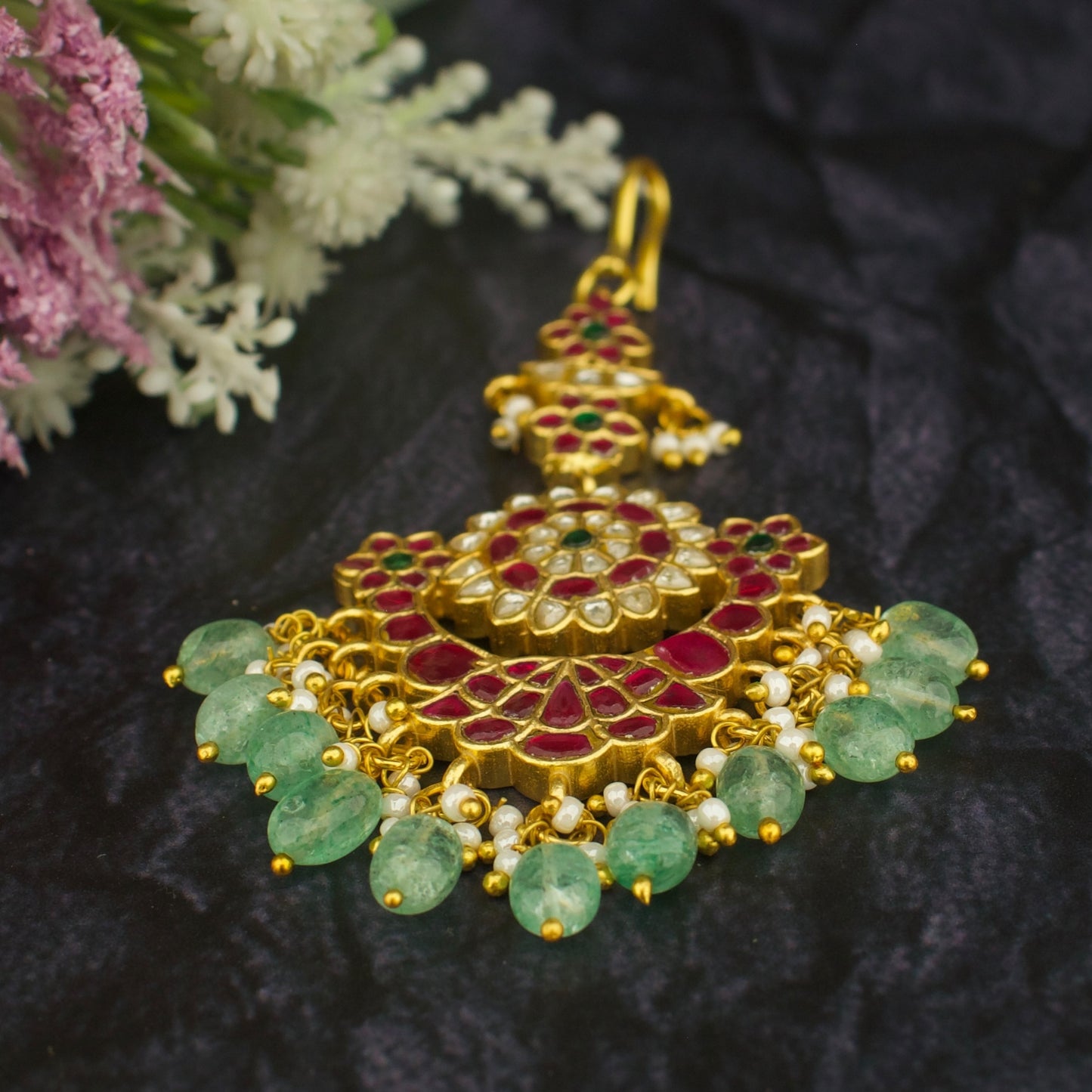 Impressive Floral Design Jadau Kundan Maang Tikka