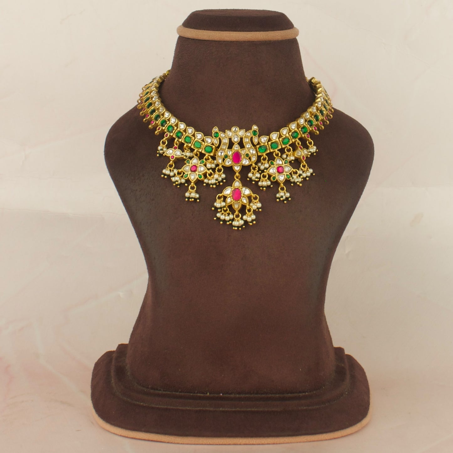 Elegant Gold Style Jadau Kundan Necklace with Matching Earrings