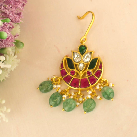 Chandbali Lotus Design Jadau Kundan Short Maang Tikka