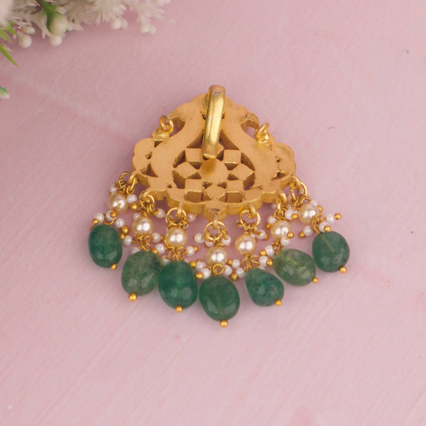 Traditional Jadau Kundan Pendant With Strawberry Beads