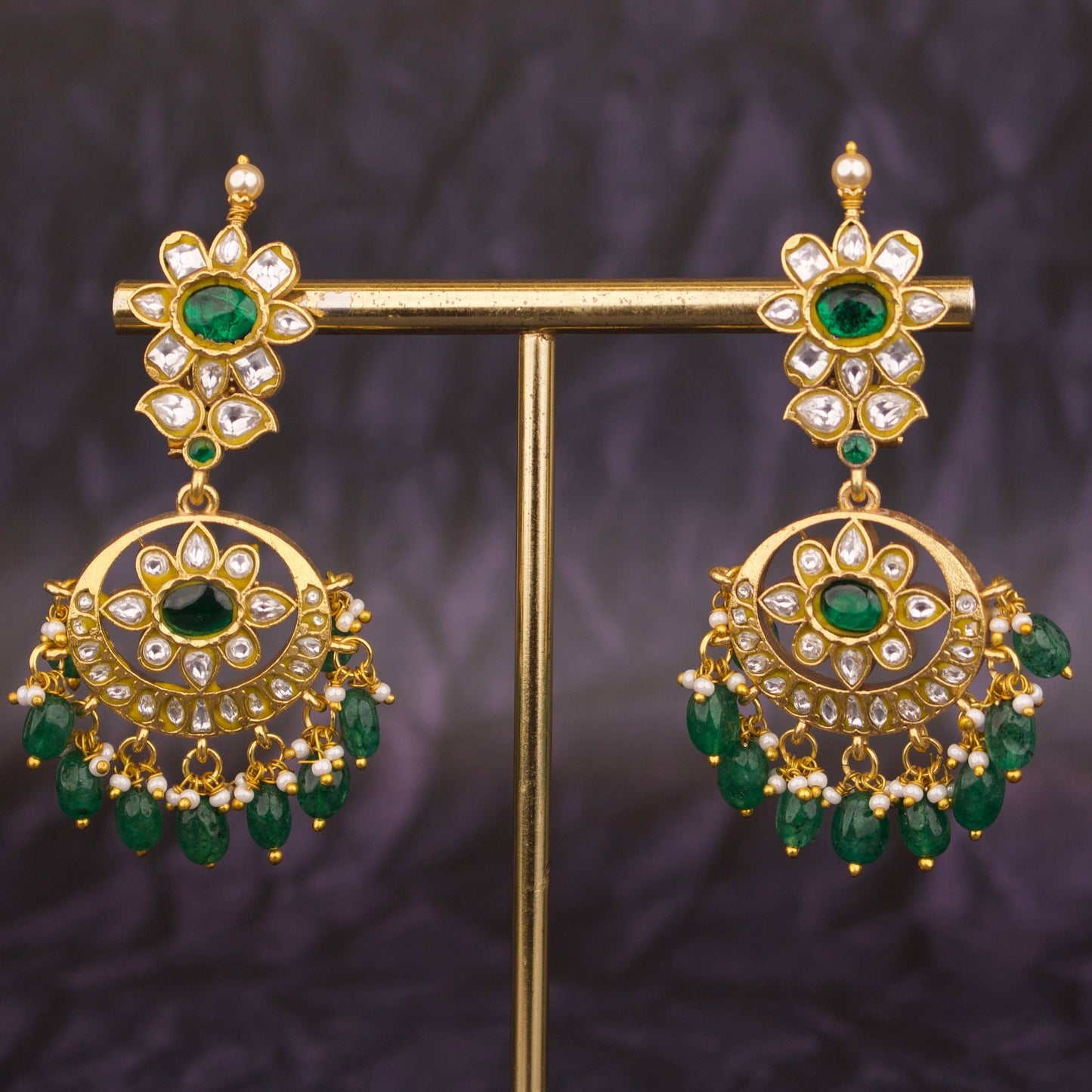 Floral Studded Jadau Kundan Bridal Chandbali Earrings