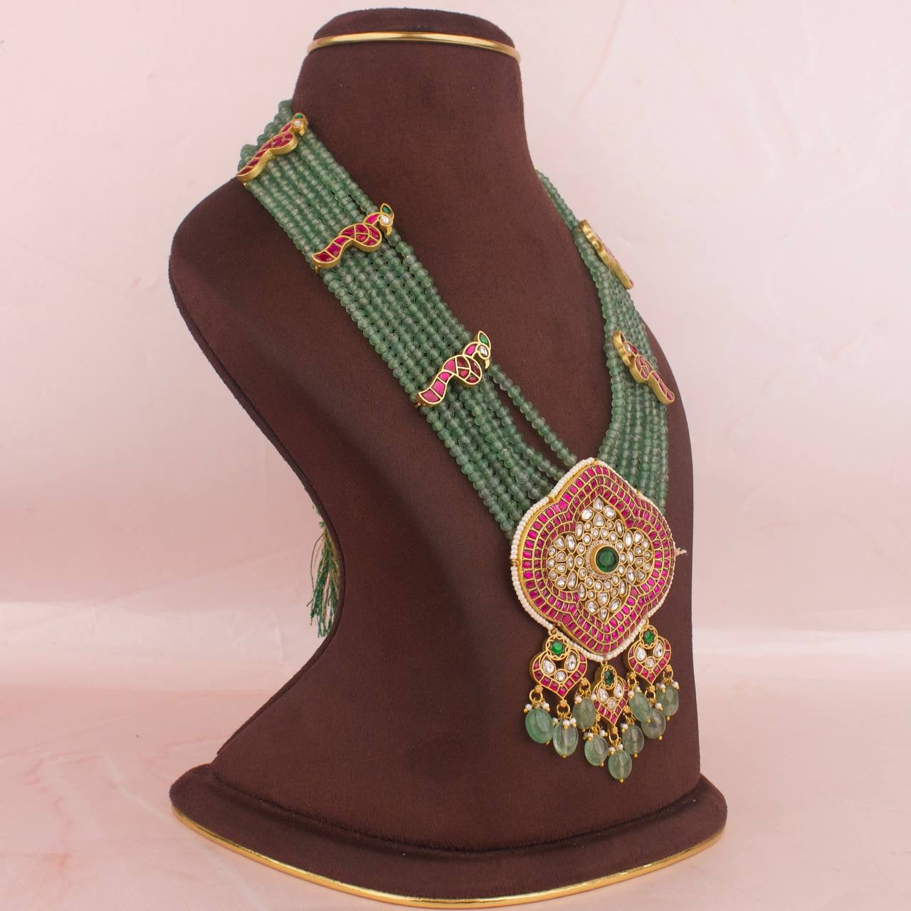 Bridal Jadau Kundan Beads Mala Haram With Kundna Droplets