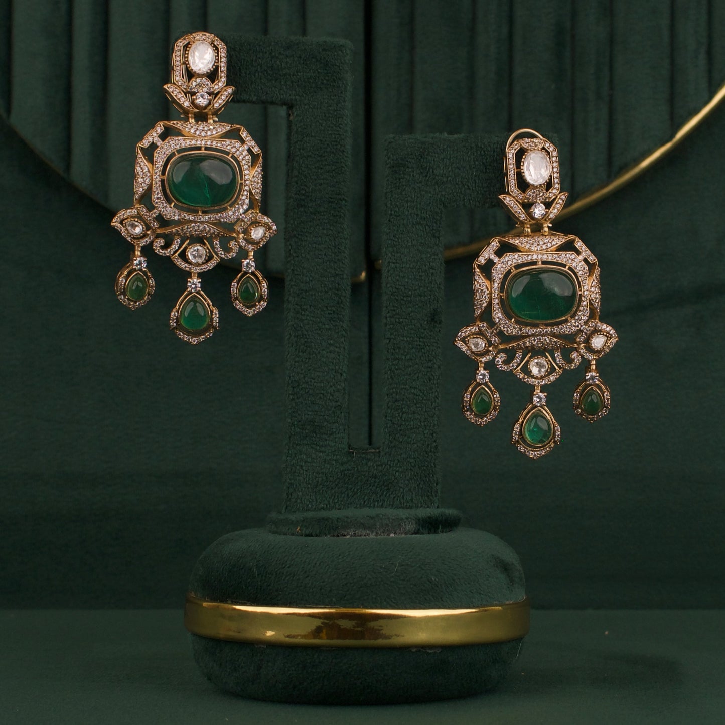 Bridal Victorian Finish Polki Necklace With Matching Earrings