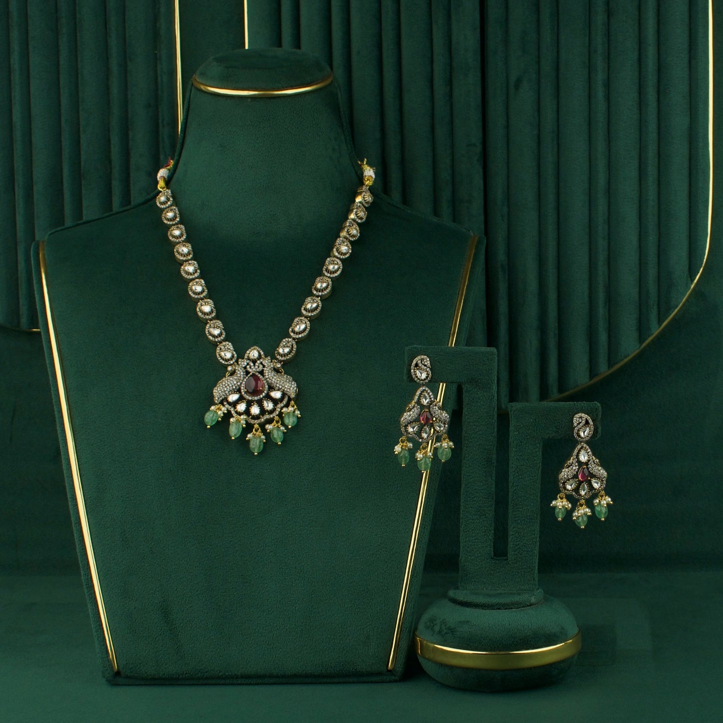Peacock Victorian Zircon Necklace Set with earrings