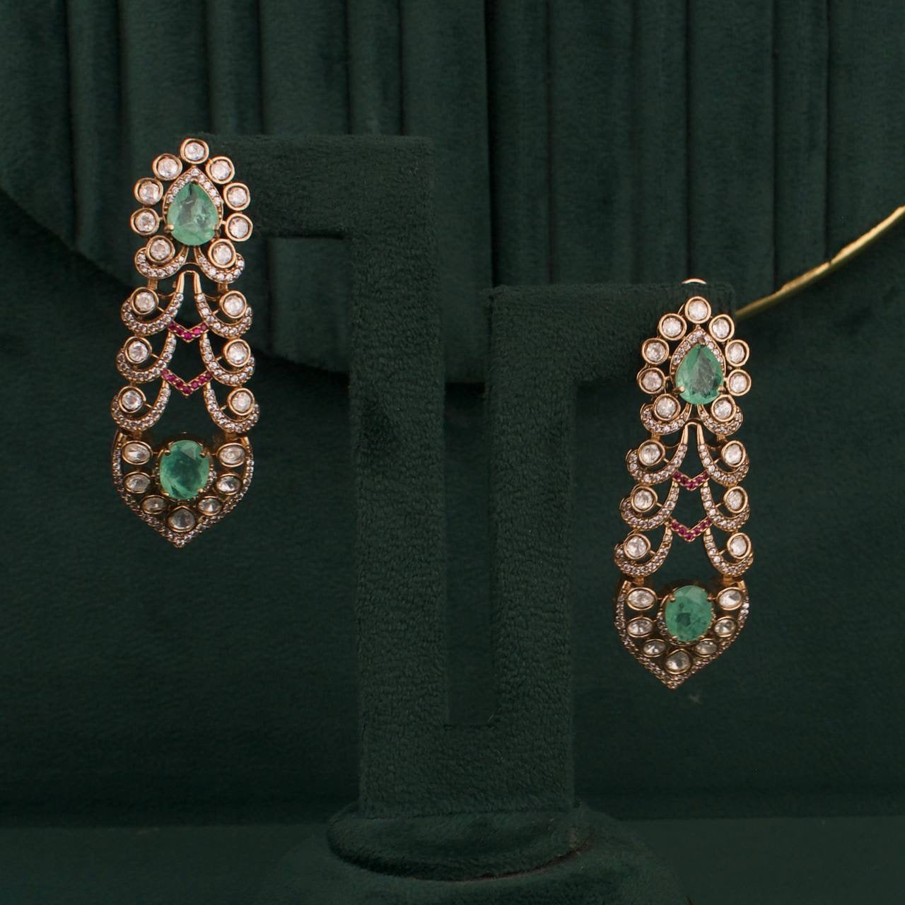 Bridal Moissanite Polki Choker Set With Hanging Earrings