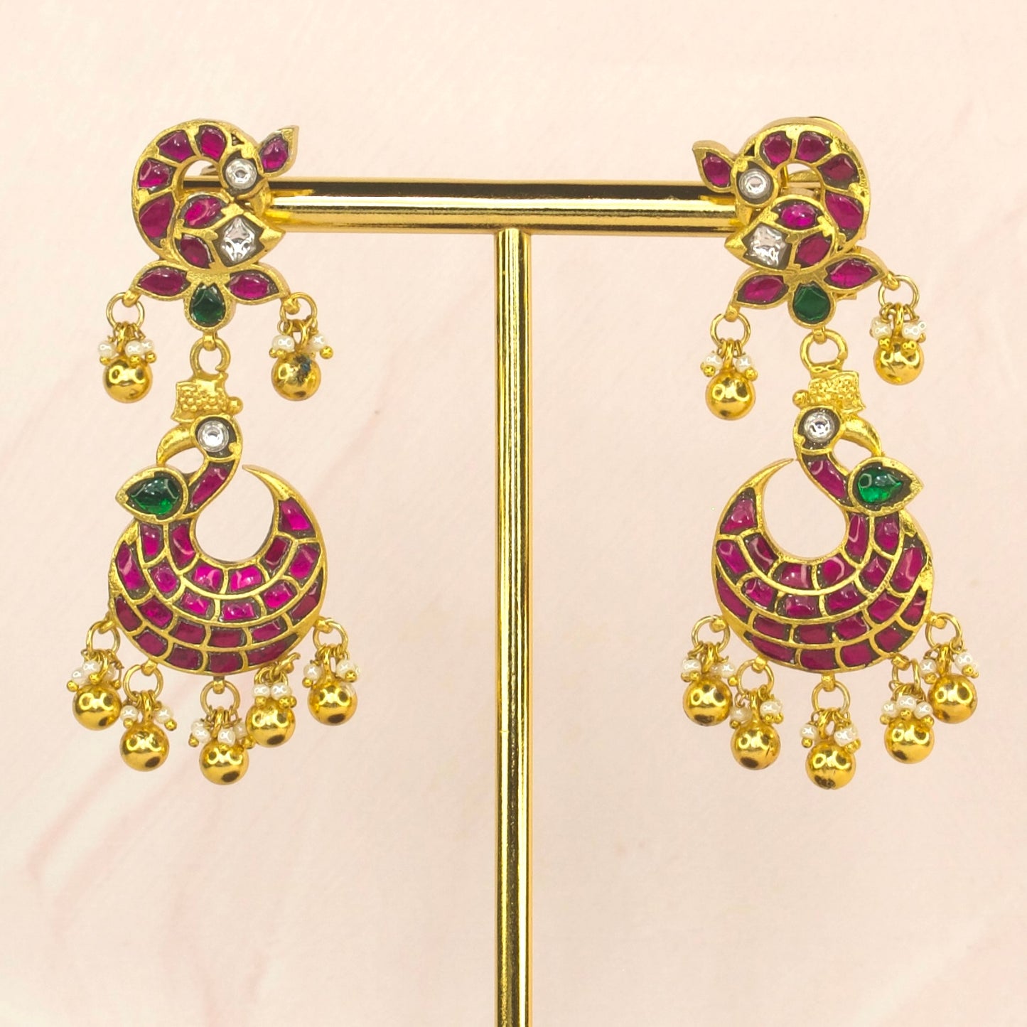 Peacock Elegance Jadau Kundan Chandbali Earrings - DULHAN JEWELS
