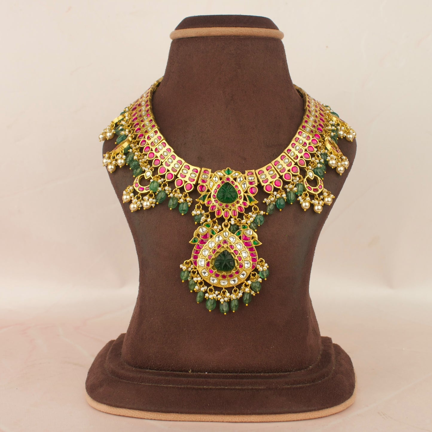 North Indian Inspired Jadau Kundan Peacock & Chand Necklace