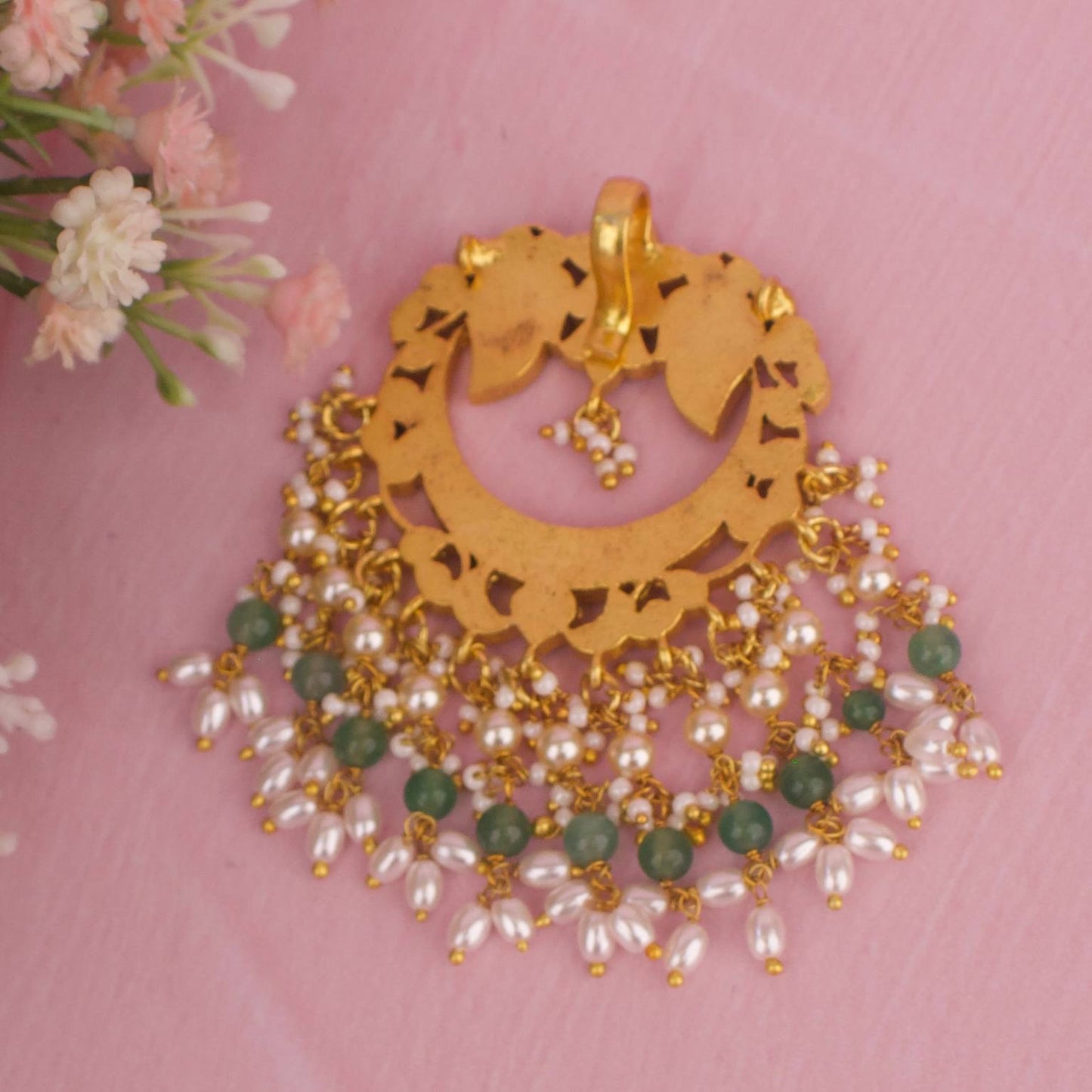 Unique Jadau Kundan Pendant With Guttapusalu Hangings