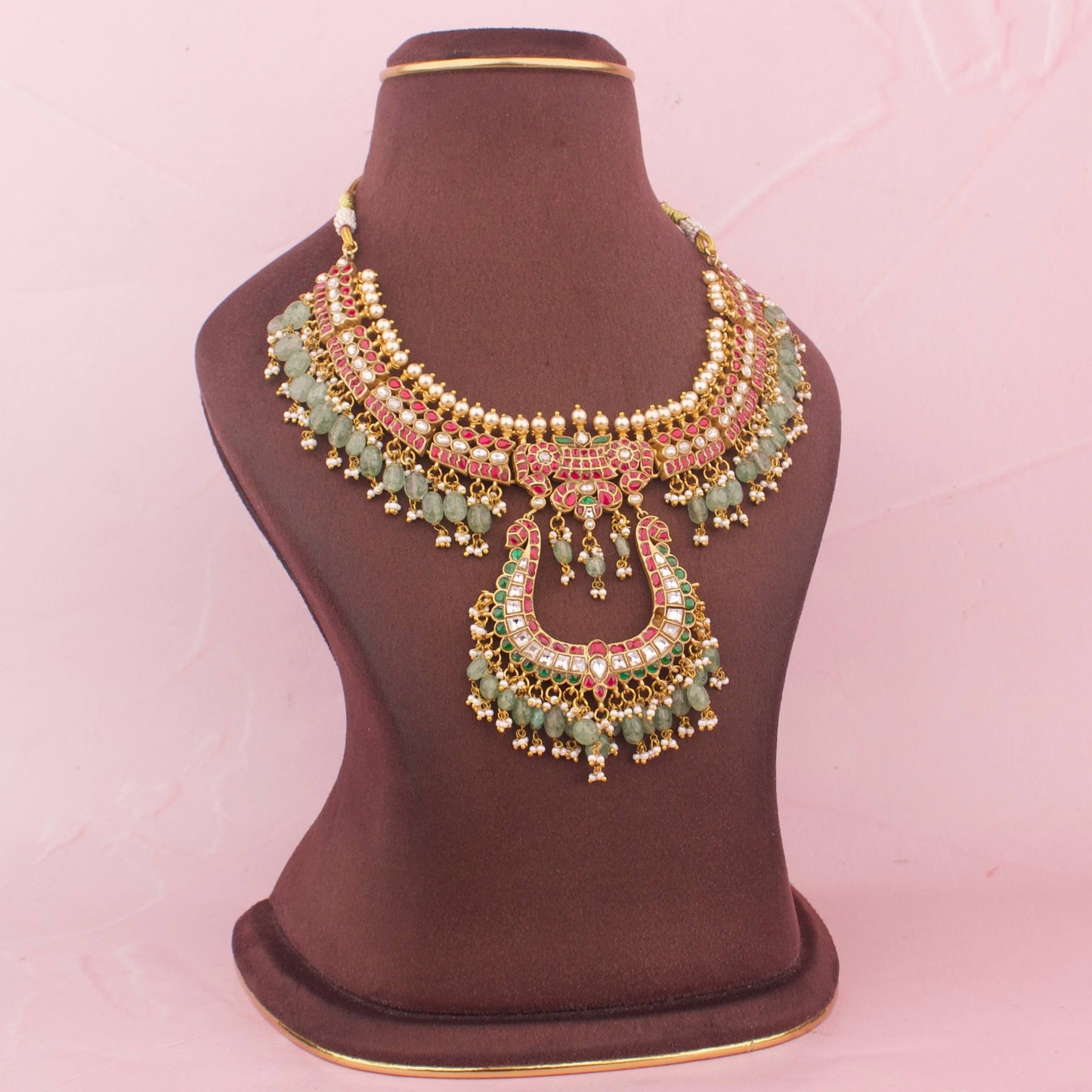Bridal Chand Bali Design Jadau Kundan Short Necklace