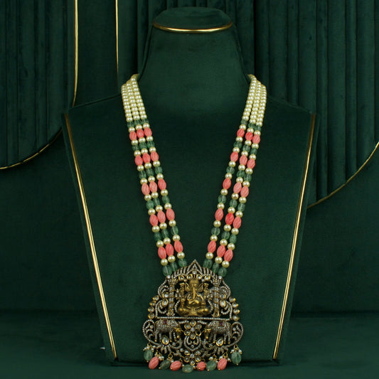 Tulip Paradise: Victorian Beads Mala set with Lord Ganesh Motif