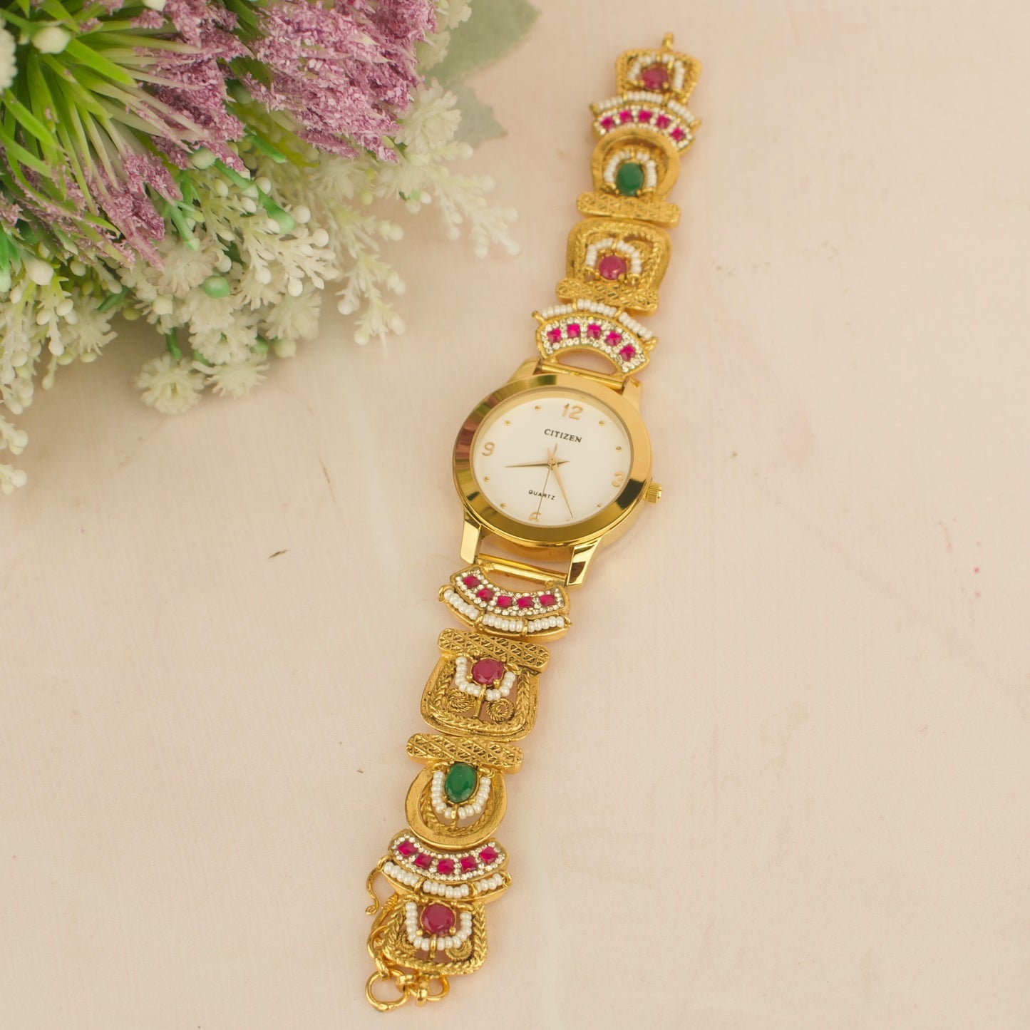 Unique Multi Stone Work Watch In 1gramgold