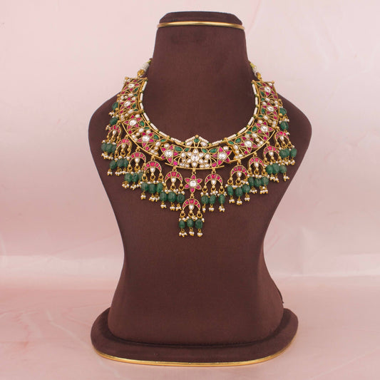Statement Jadau Kundan Necklace With Kundan Droplet Hangings