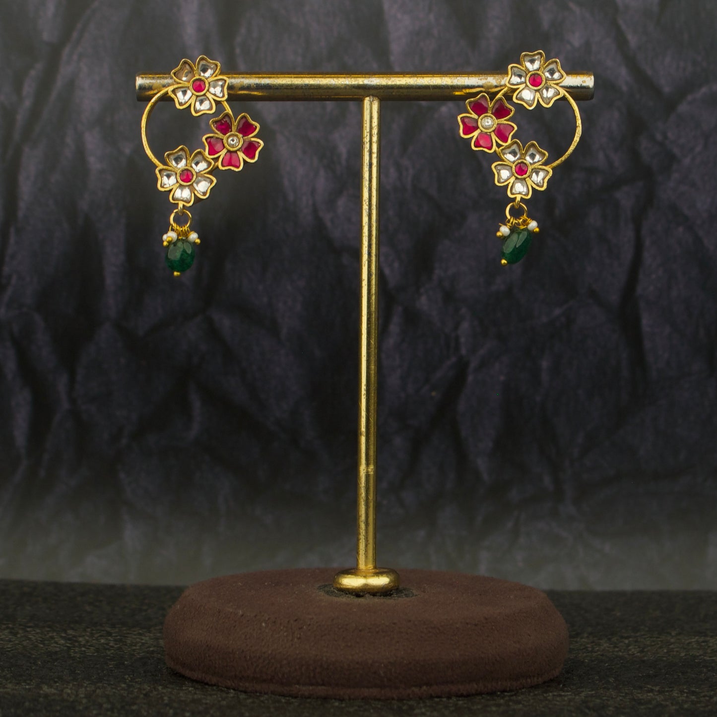 Opulent Jadau Kundan Stud Earrings in Floral Design