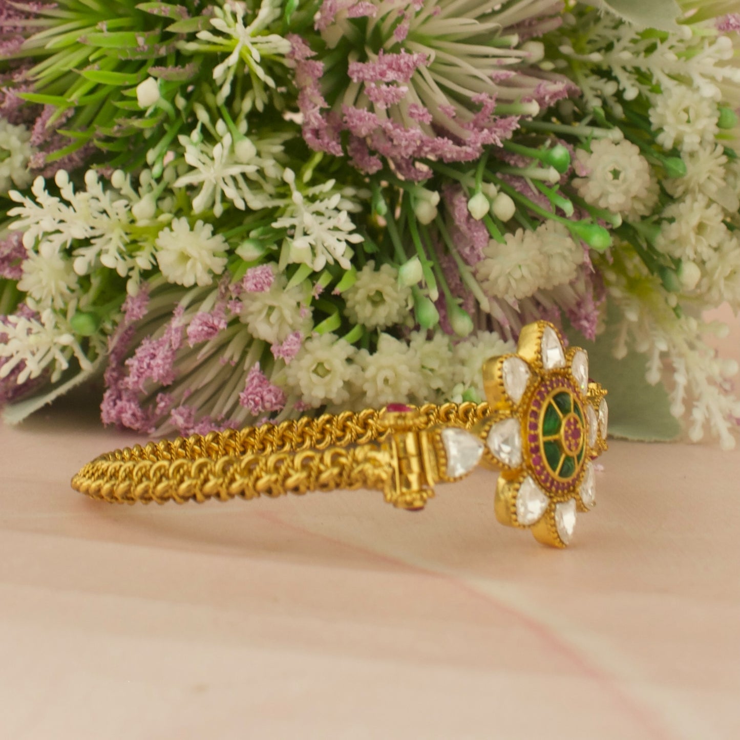 Statement Floral Design Jadau Kundan Single Kada