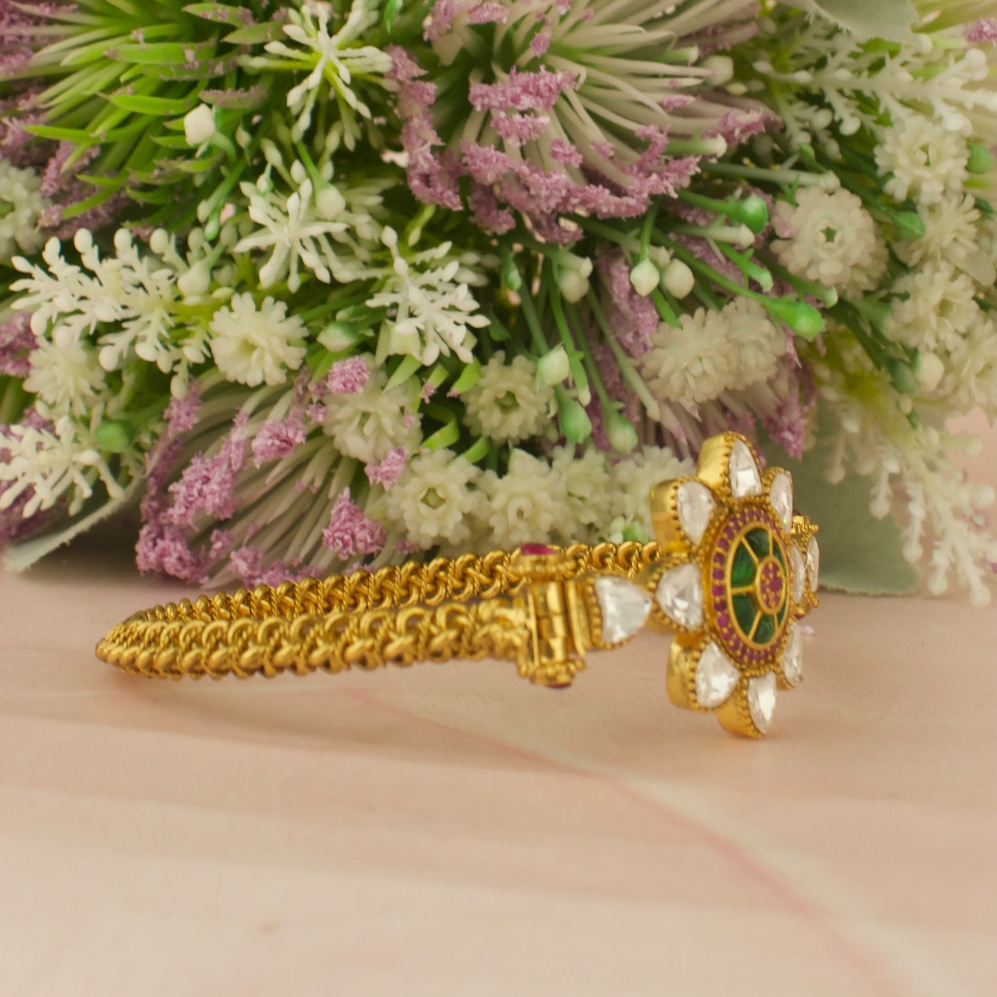 Statement Floral Design Jadau Kundan Single Kada