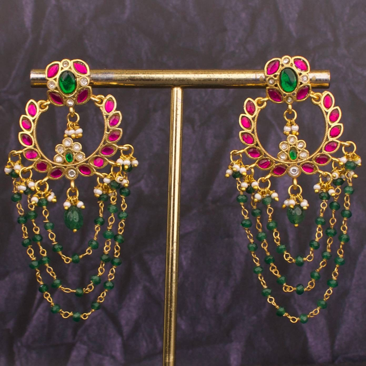 Floral Studded Jadau Kundan Chandbali With Beads Latkan