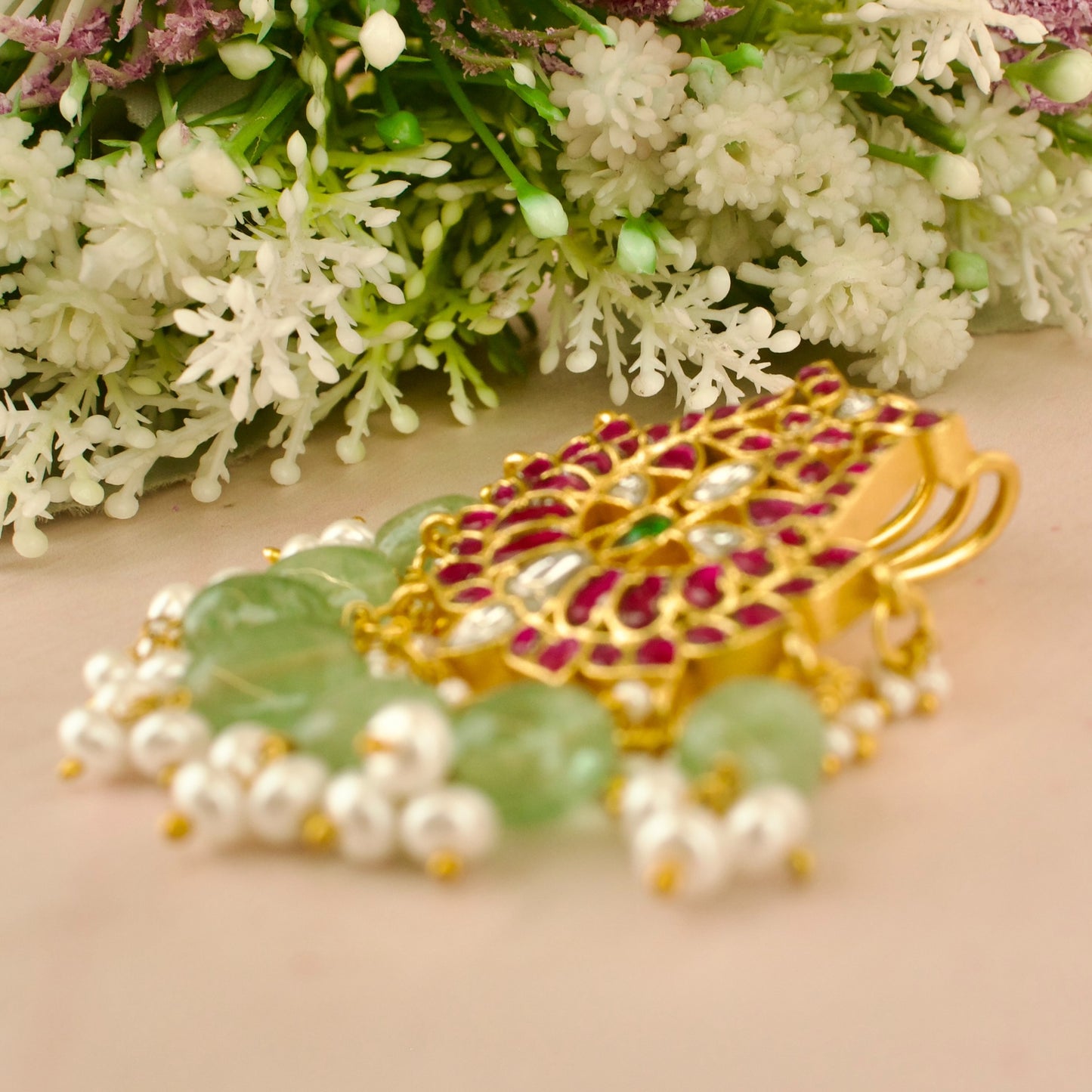 Impressive Design Jadau Kundan Hairpin with Green Beads