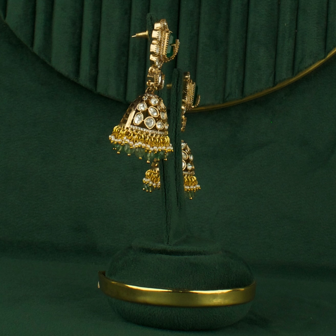 Spectacular Design Studded Polki Victorian Jhumki with Beads