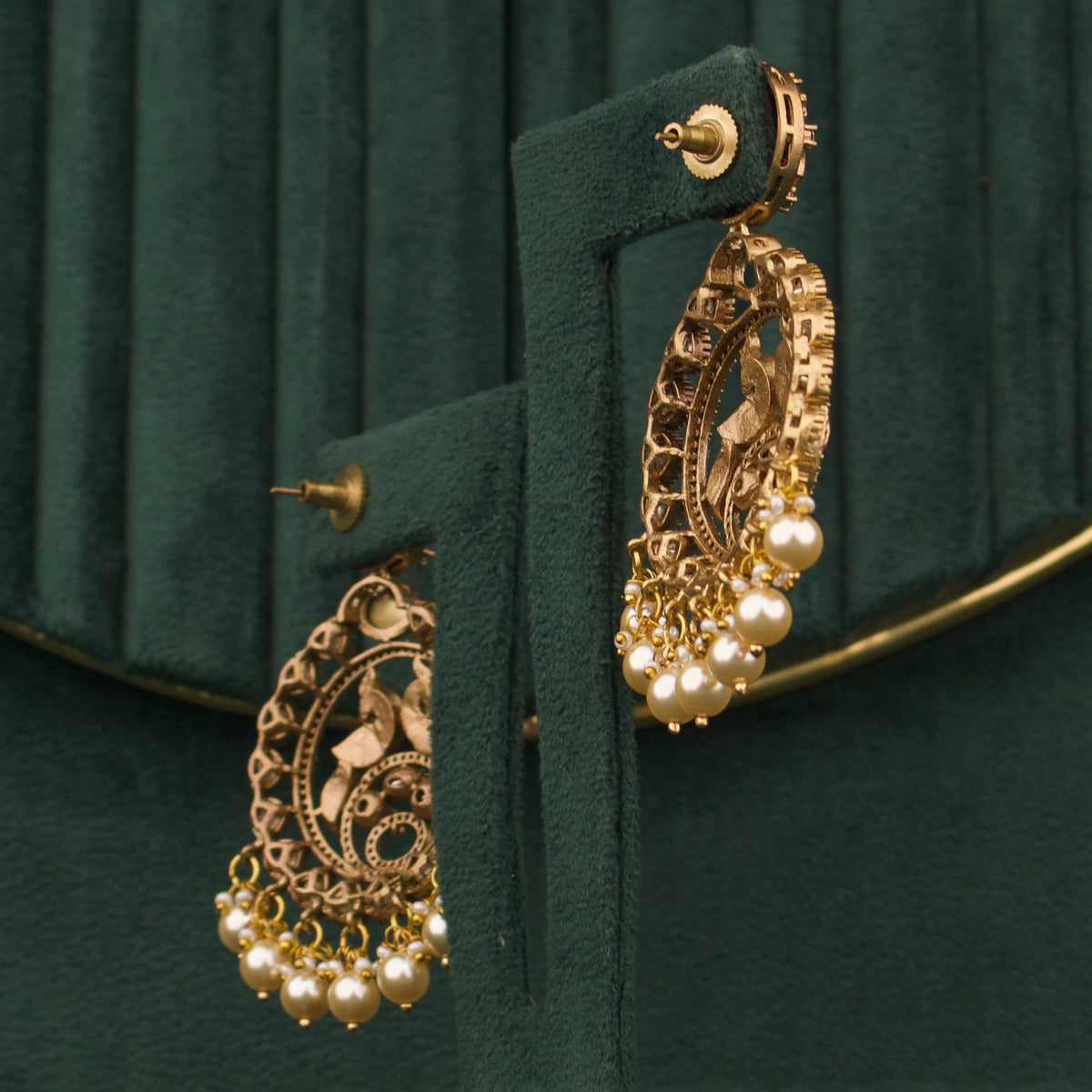 Multicolour Victorian Chandbali Earrings With Swarovski Pearls