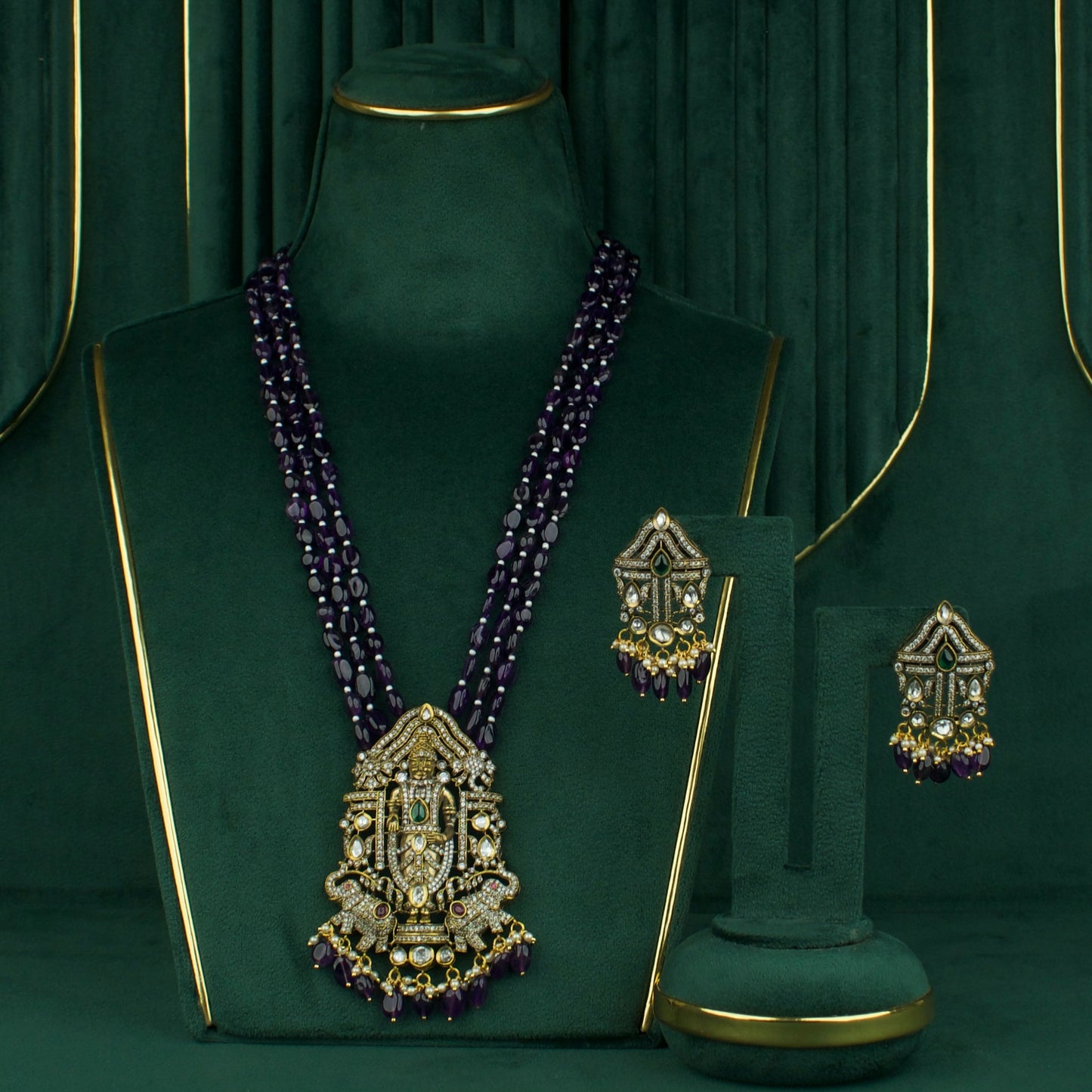 Lord Balaji Victorian Beads Mala in royal amethyst colour - DULHAN JEWELS