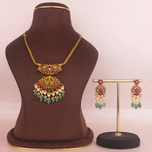 Traditional Jadau Kundan x Nakshi Necklace Set With Matching Earrings