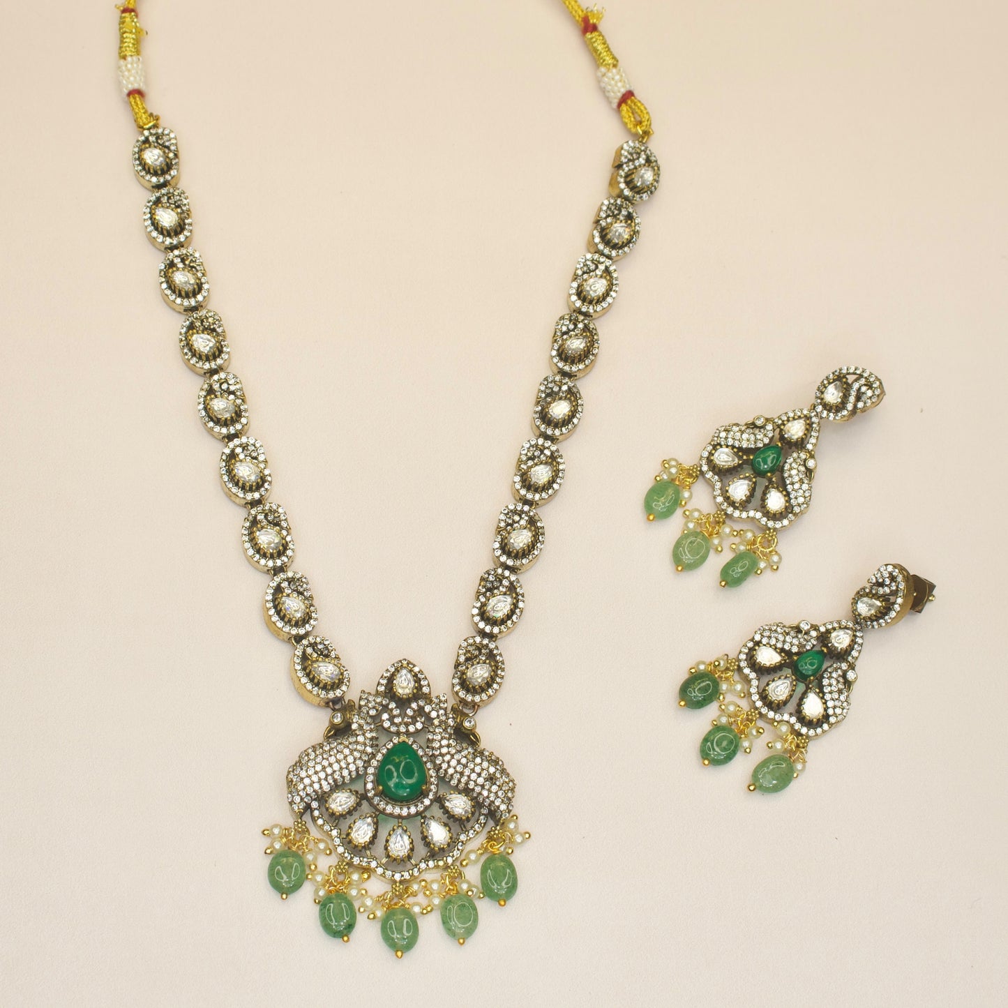 Peacock Victorian Zircon Necklace Set with earrings