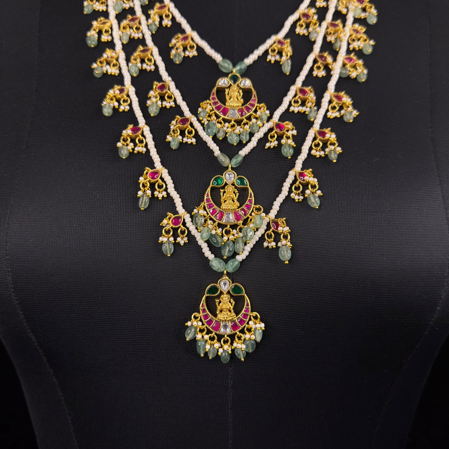 Jadau Kundan Multi-Layered Necklace with laxmi mata locket