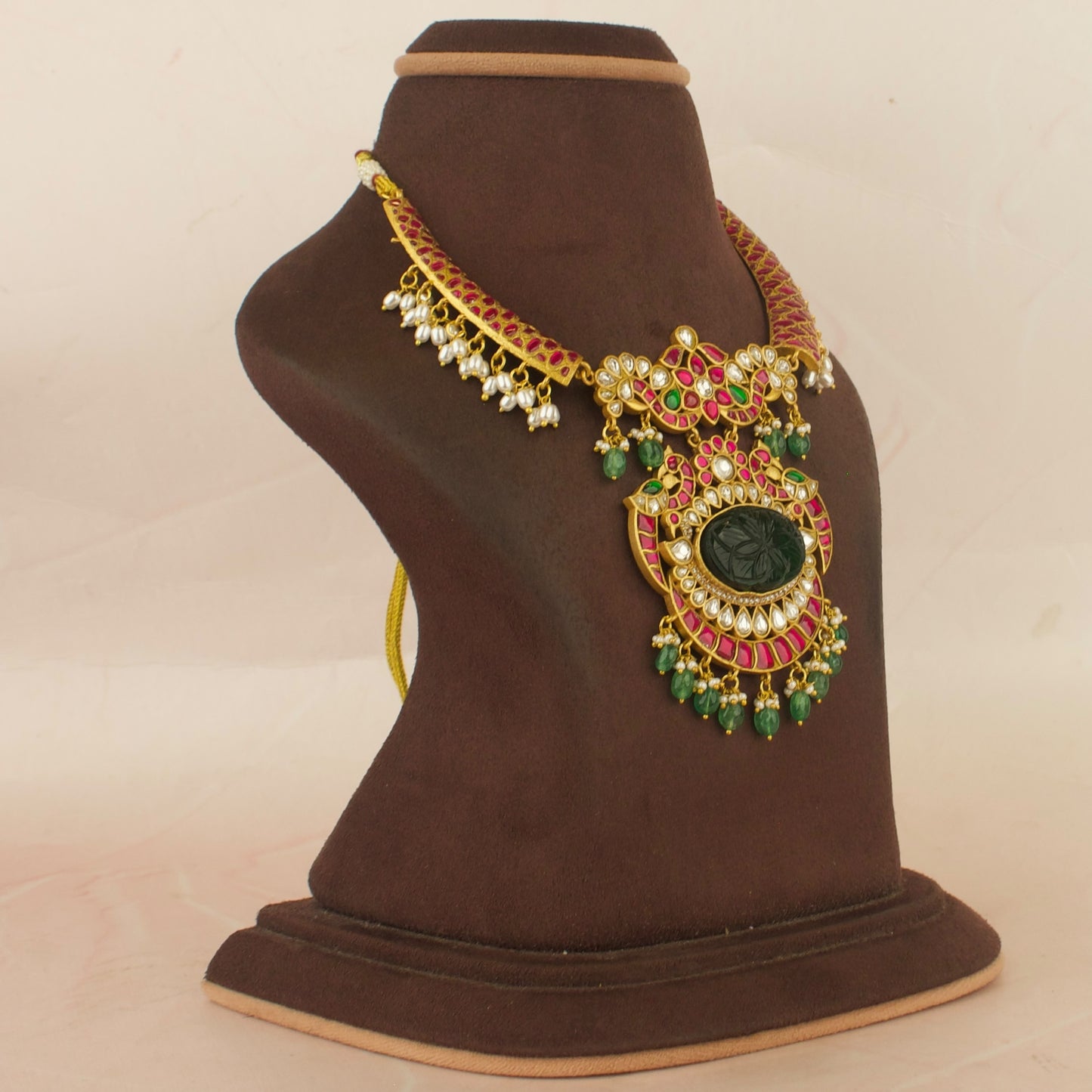 Heritage Peacock Design Jadau Kundan Kanti Necklace with beads