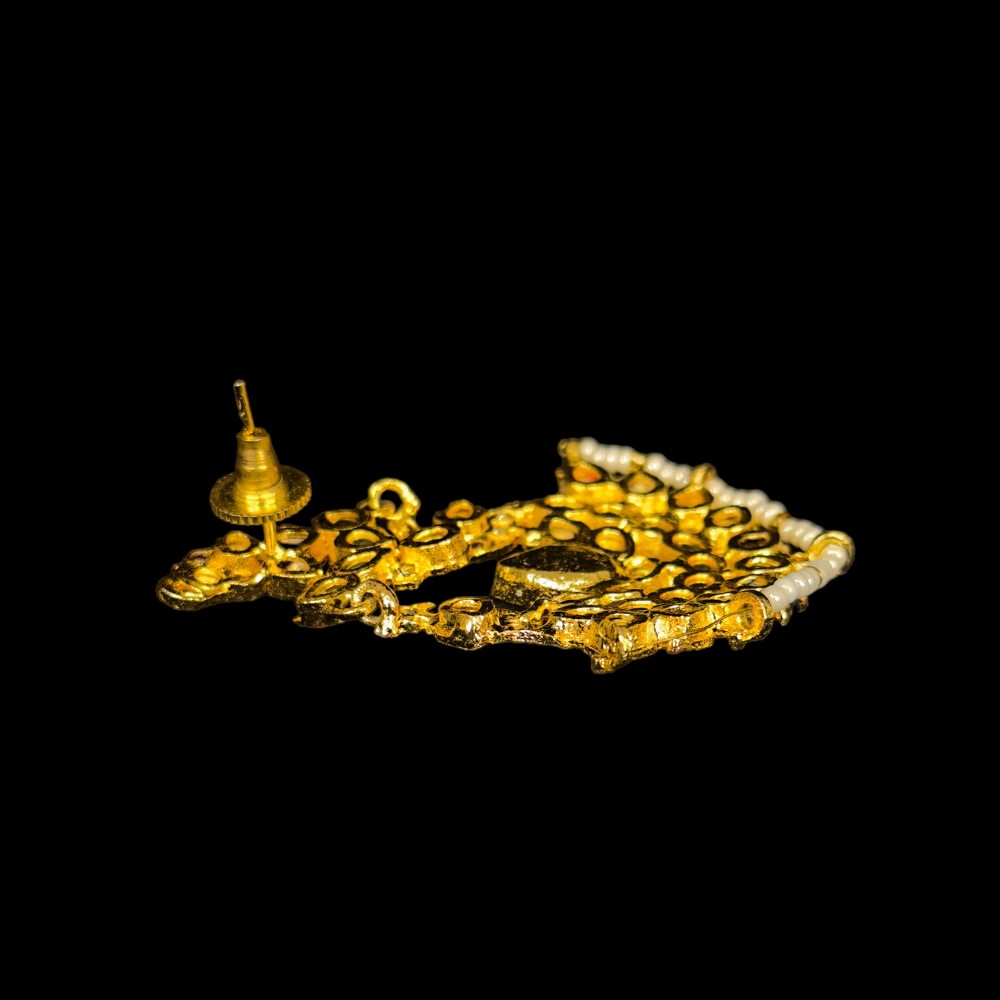 Regal Lotus Jadau Kundan Chandbali Earrings - DULHAN JEWELS