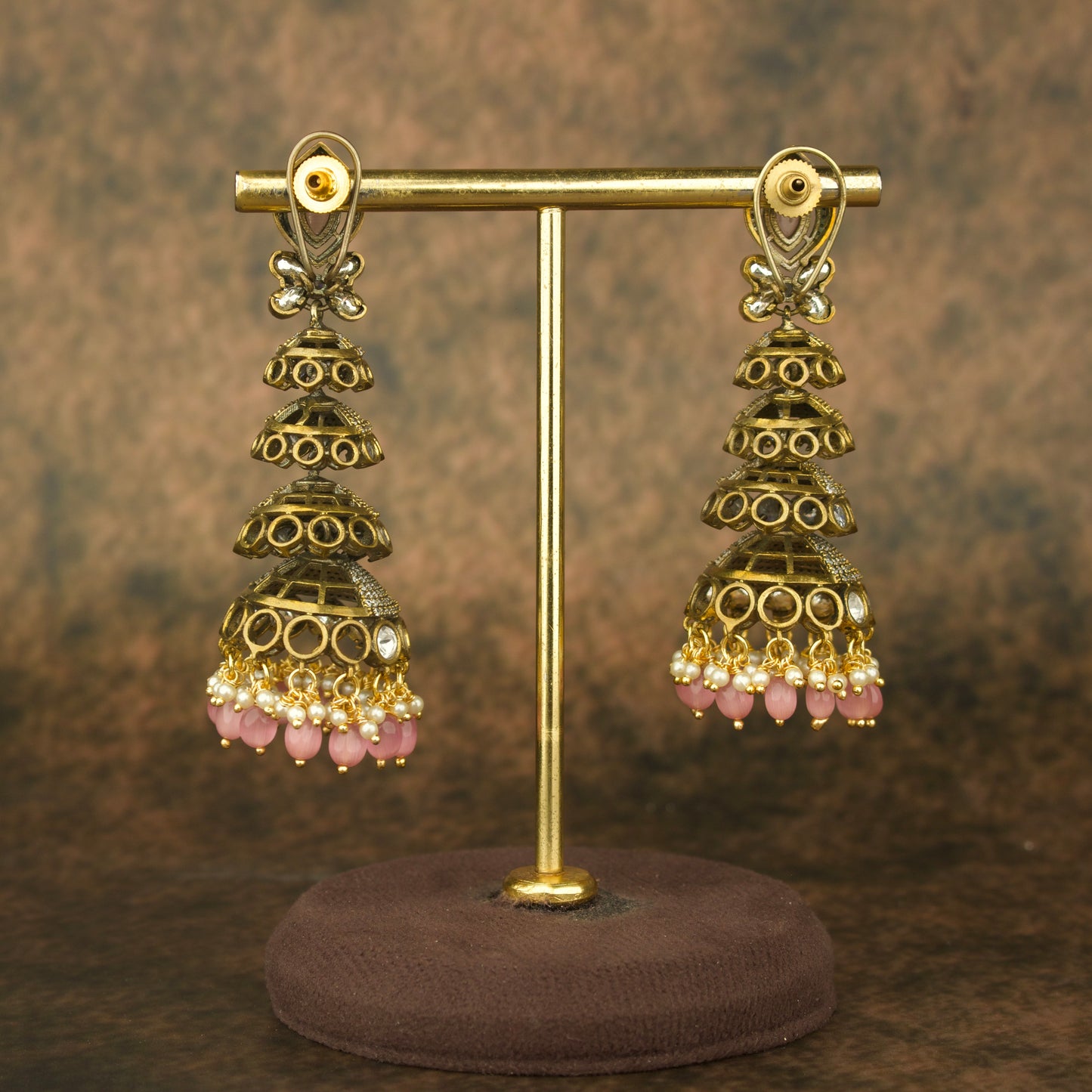 Victorian Multi-Layer Jhumka Earrings with AD stones - DULHAN JEWELS